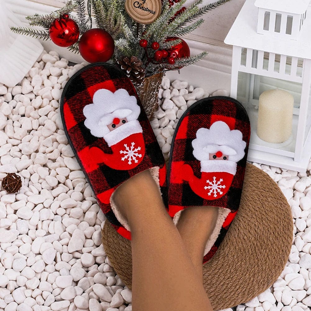 Chausson Noël Femme Homme Forme Croissant 3D - Pantoufle Peluche Douce Antidérapante - Pour Maison, Fêtes, Cadeau - Taille Unique