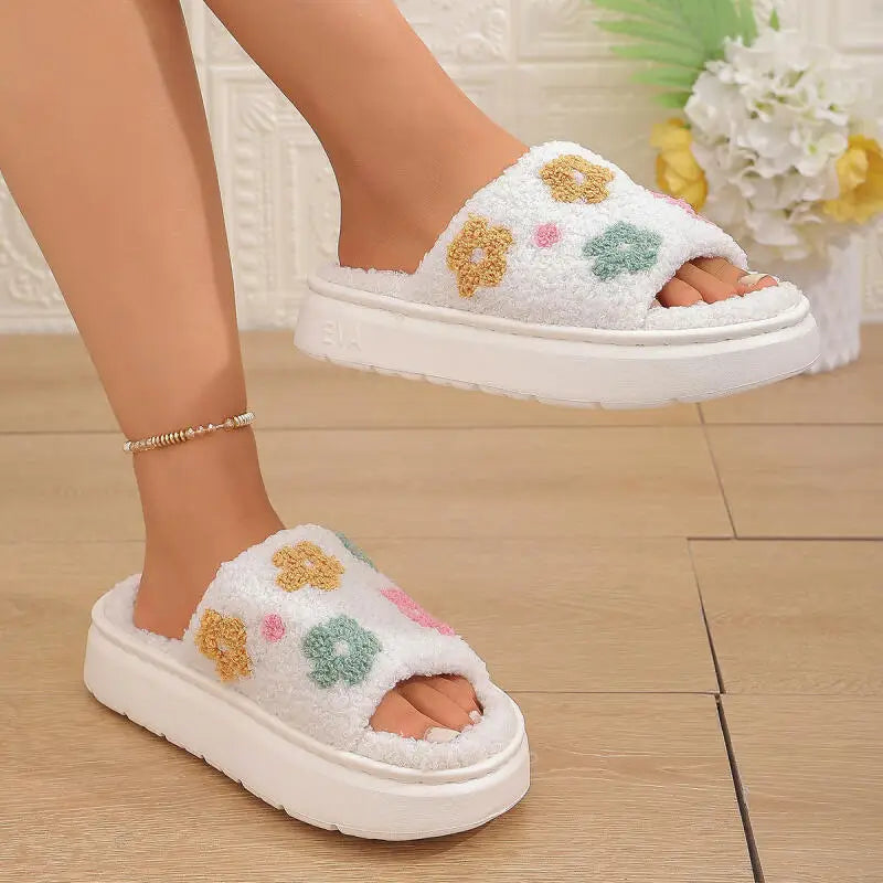 Chausson Mule Ouverte Femme - Fleurs